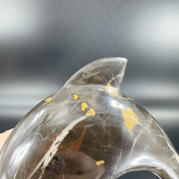 Hand Polished Marble Heavy Dolphin Figurine Animal Brown Multicolor Vintage - Picture 4 of 14